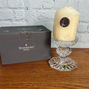 Waterford Bedford Footed Crystal Pillar Candle Holder w/ Candle & original box